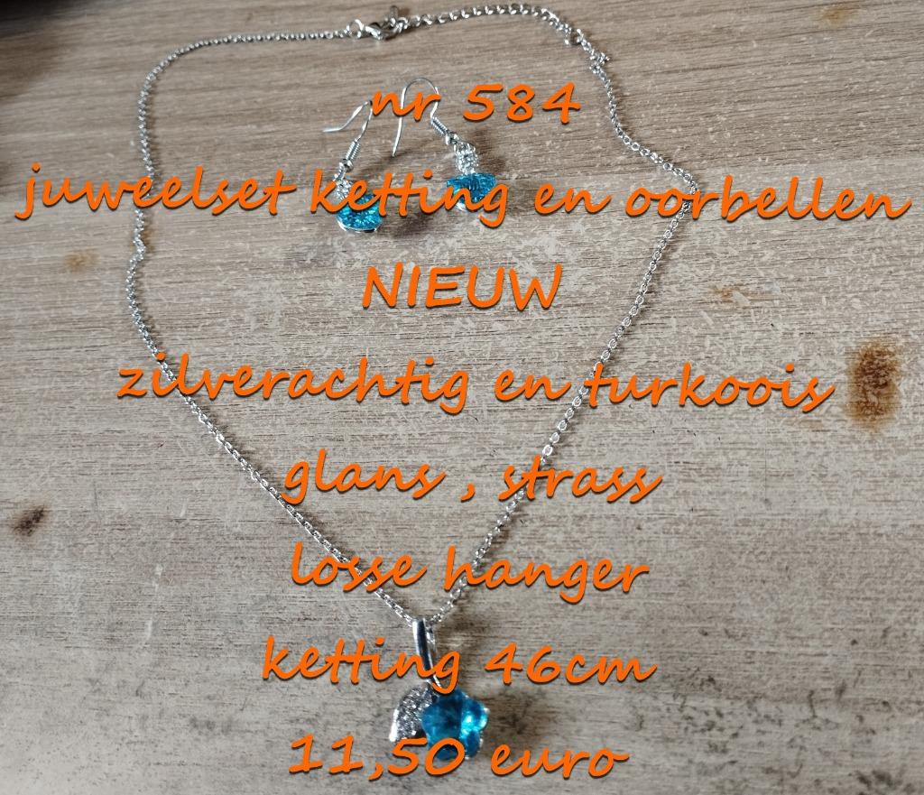 584. Juweelset : ketting en oorbellen , NIEUW , verzending i, Bijoux, Sacs & Beauté, Colliers, Autres matériaux, Bleu, Envoi, Neuf