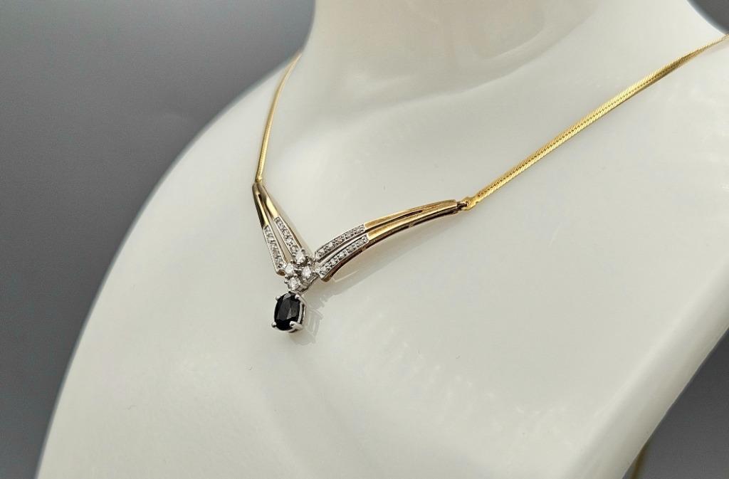 Gouden Vintage ketting hanger met saffier diamant. 2025/104, Blauw, Ophalen of Verzenden, Zo goed als nieuw, Met edelsteen