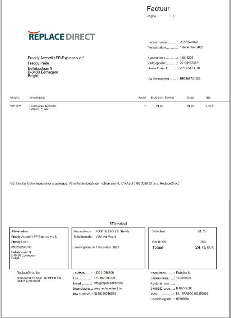 Accu voor laptop Nieuw!, Computers en Software, Ophalen