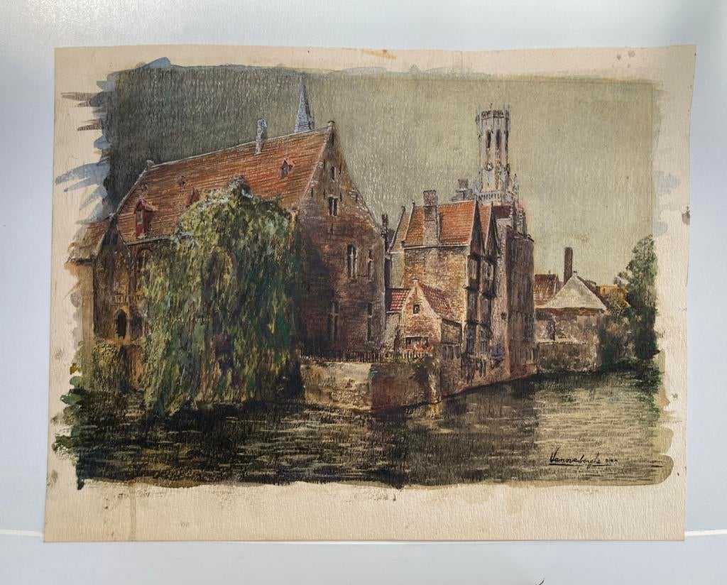 Schilderij Dirk Vanoverberghe - Brugge, Antiek en Kunst, Kunst | Schilderijen | Klassiek, Ophalen