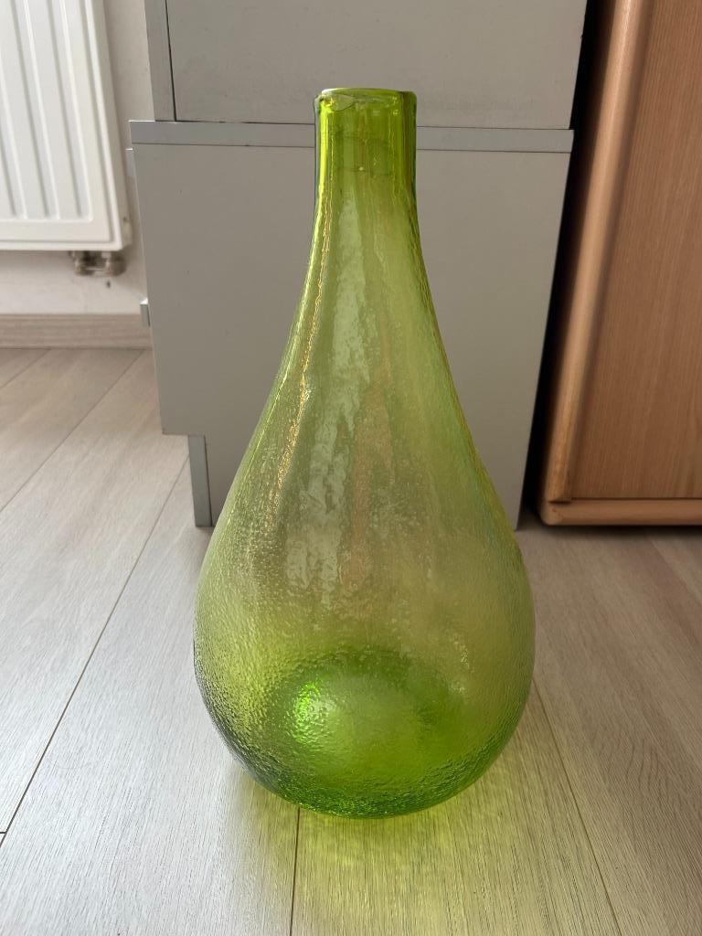 Grand vase en verre bullé vert Vintage, Moins de 50 cm, Enlèvement ou Envoi, Verre, Vert