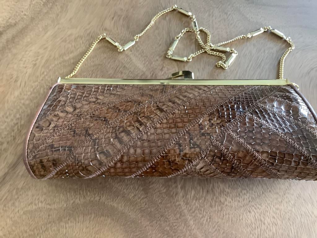 Handtas clutch in slangenleder, Ophalen, Gebruikt, Beige, Avondtasje