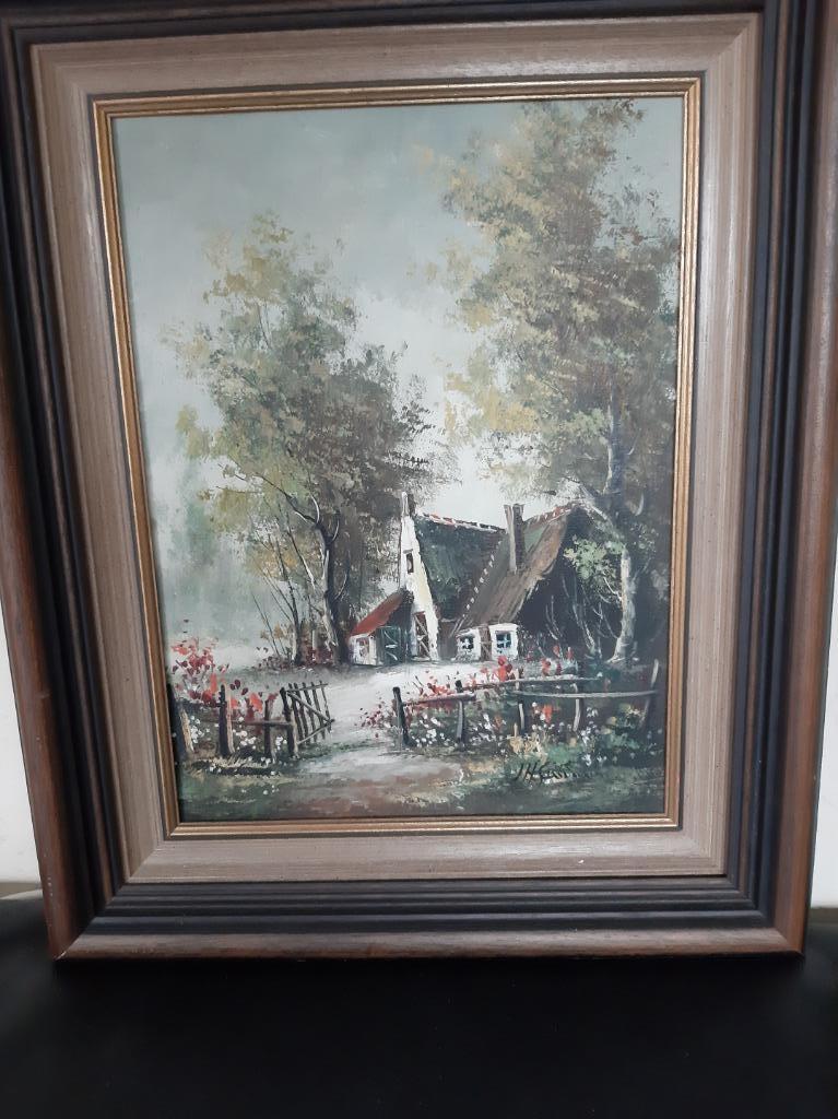 Schilderij "Cottage" - olieverf op doek - gesigneerd, Ophalen of Verzenden