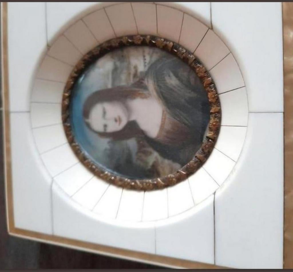 Antiek Miniatuur Mona Lisa Portret - ca. 1890-1910, Ophalen of Verzenden