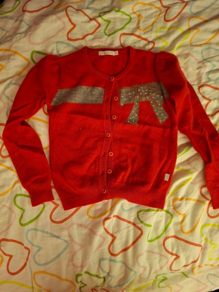 rood warm vest  met strik Blue bay maat 140, Kinderen en Baby's, Kinderkleding | Maat 140, Zo goed als nieuw, Meisje, Trui of Vest