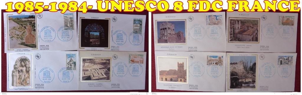 1985-1984- UNESCO 8 fdc Frankrijk, Postzegels en Munten, Postzegels | Europa | België, Verzenden, Gestempeld, 1e dag stempel