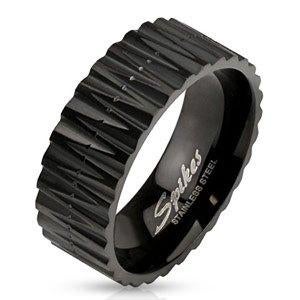 Bague pour homme en acier noir à motif zigzag - OP=OP !, Bijoux, Sacs & Beauté, Bagues, Neuf, Enlèvement ou Envoi, Fer ou Acier