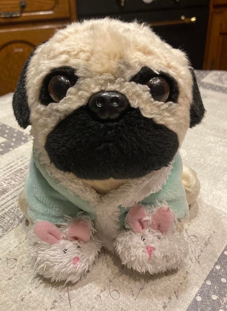 Mopshond knuffel met bolletjes binnenin 25/20 cm, Ophalen of Verzenden, Zo goed als nieuw, Hond