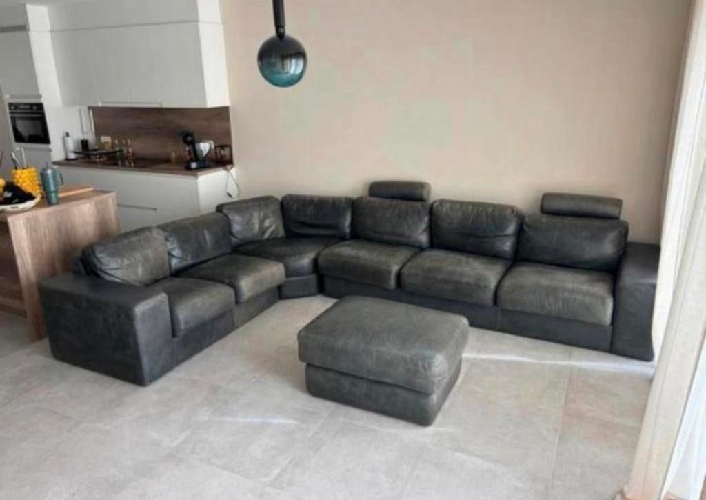 L’Ancora / Het Anker luxe leren hoekbank + poef – buffelleer, Maison & Meubles, Canapés | Coins salons complets, Utilisé, Cuir