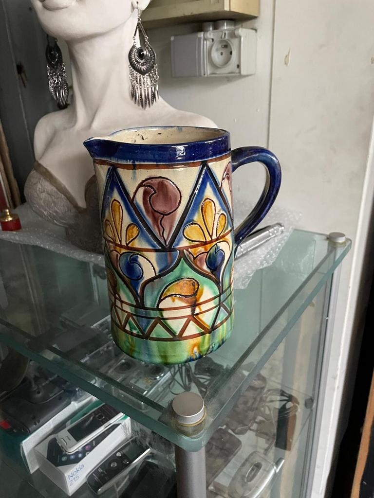 Geëmailleerde keramieken wijnkruik, Antiek en Kunst, Antiek | Keramiek en Aardewerk, Ophalen of Verzenden