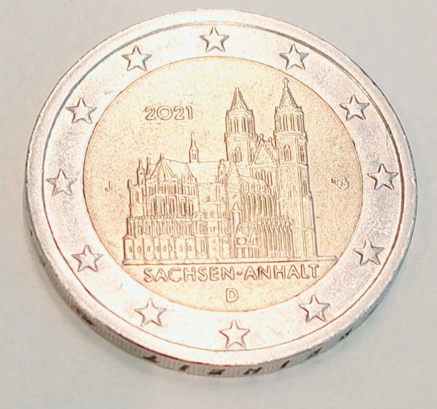 2 euro Duitsland 2021 Sachsen-Anhalt Dom van Maagdenburg J, Ophalen of Verzenden, Duitsland, 2 euro, Losse munt