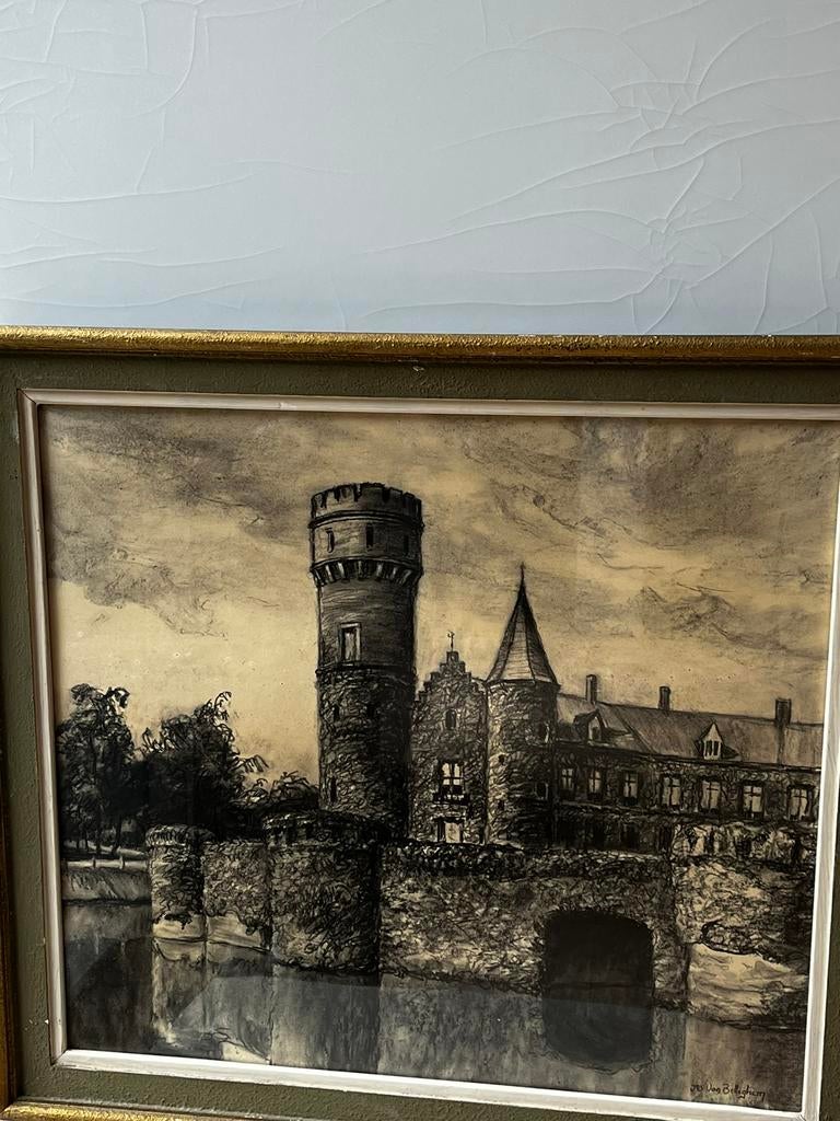 Jos VAN BELLEGHEM 'Château de Wijnendale' L fusain et lavis, Antiquités & Art, Enlèvement