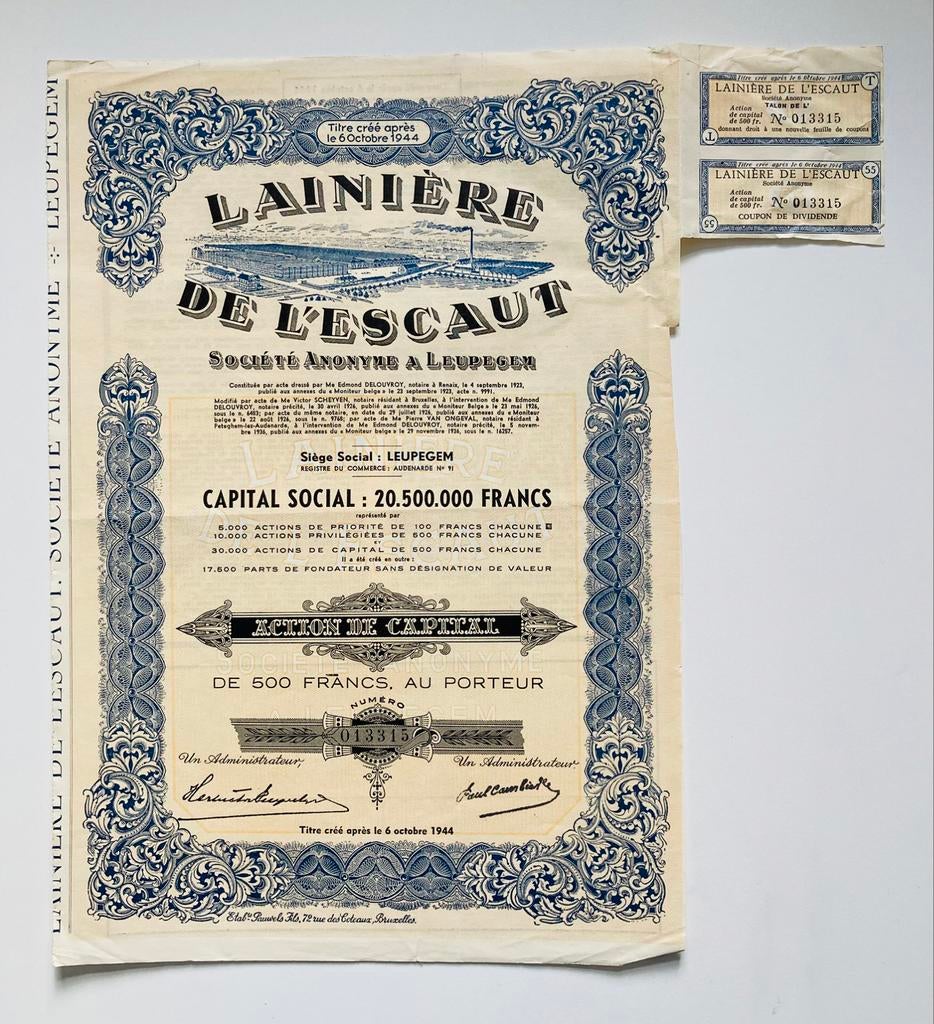 aandeel Lainière de l’Escaut Leupegem Oudenaarde, Ophalen, Aandeel