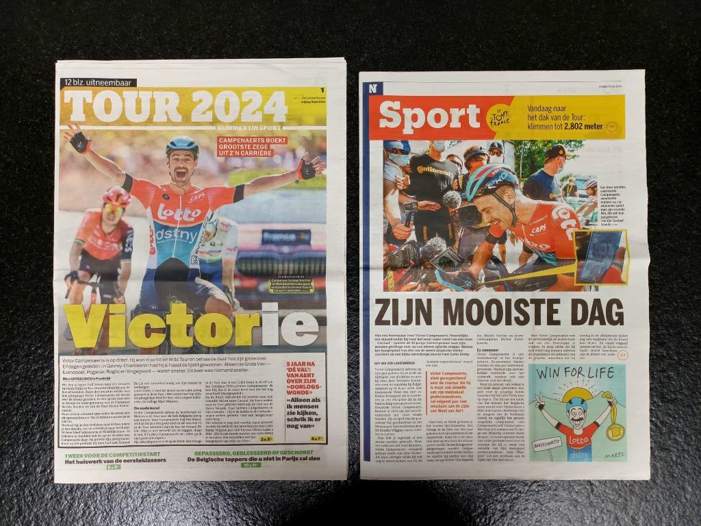 Victor Campenaerts - etappe 18 - Tour de France 2024, Verzenden, Zo goed als nieuw, Krant