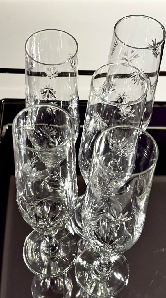 Lot de 5 flûtes à champagne en cristal taillé vintage, Enlèvement