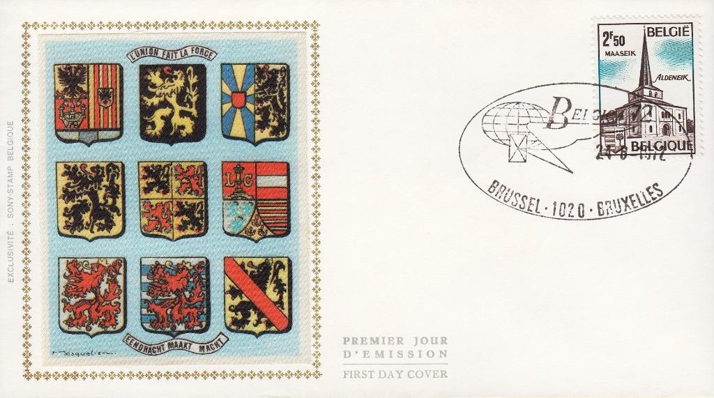 1972 - BELGIË - FDC Toerisme: Maaseik + BRUSSEL/BRUXELLES, Met envelop, Verzenden, Postfris, 1e dag stempel