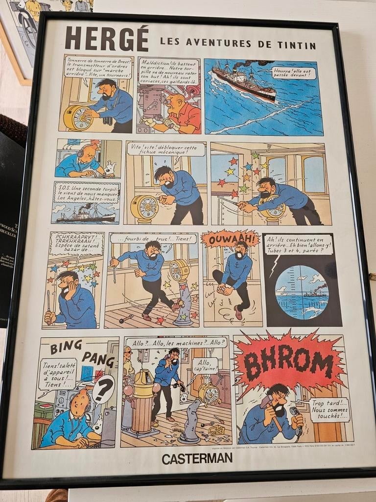 reclameposter Herge Les Aventures des Tintin Casterman, Verzamelen, Ophalen of Verzenden