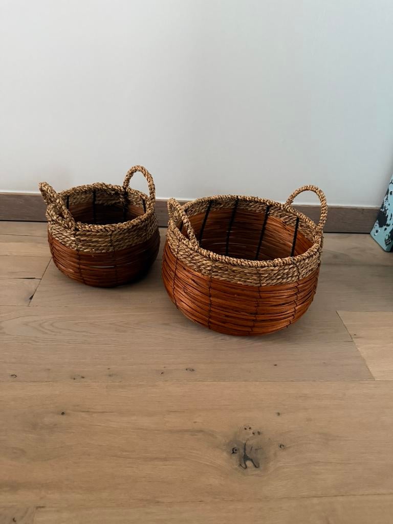 Set van 2 rieten opbergmanden – naturel – mooie staat, Ophalen, Zo goed als nieuw, Mand
