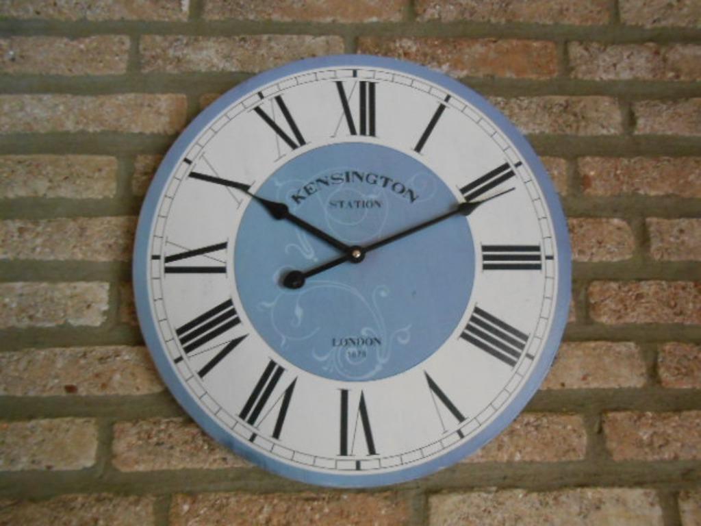 houten wandhorloge klok Ø 40cm quarts Londen prima werking, Ophalen of Verzenden, Gebruikt, Analoog, Wandklok