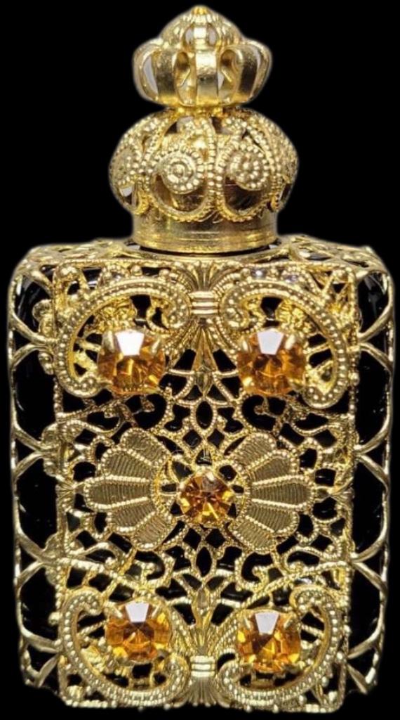 Art Deco Parfum Flesje Goudtoon Flacon Filigrain, Antiek en Kunst, Verzenden