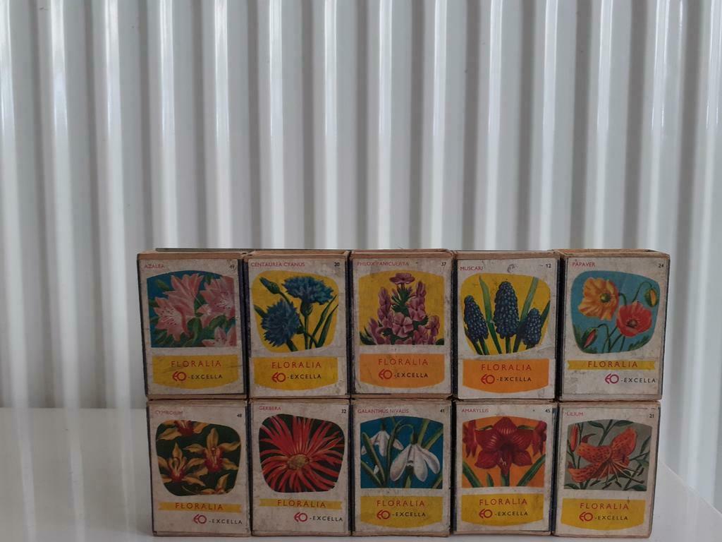 Vintage houten luciferdoosjes bloemen, Ophalen, Luciferdoosjes of -merken