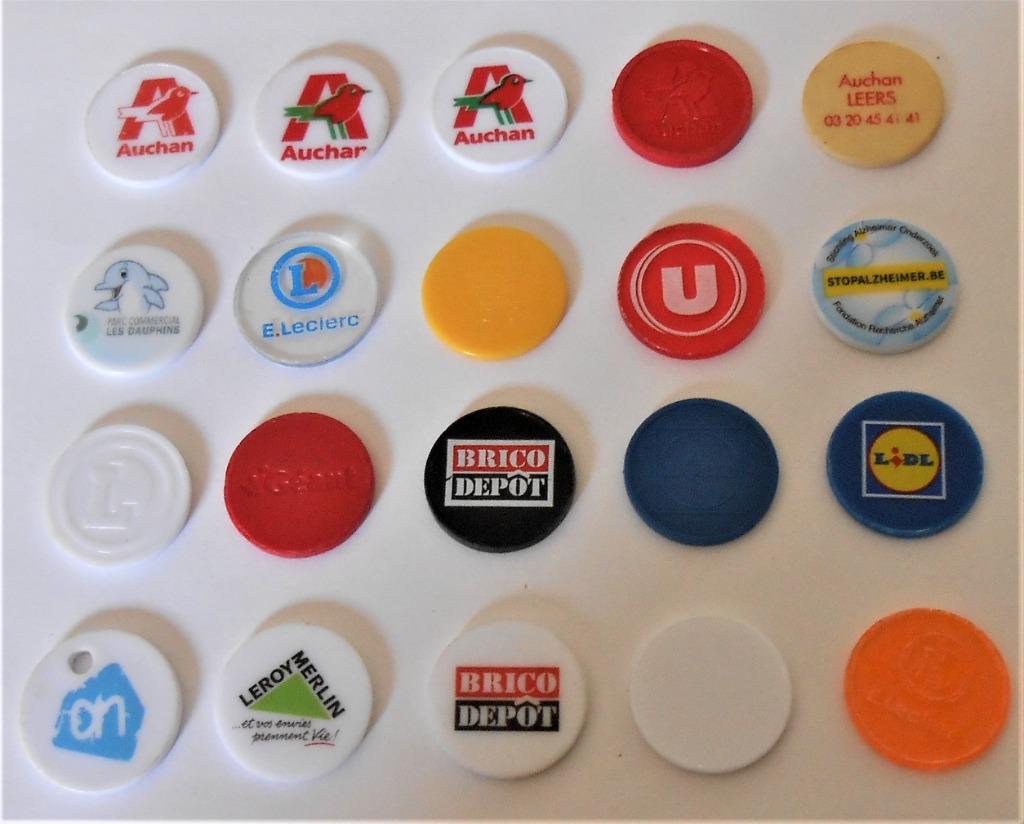 lot 1 - 20 jetons de caddies plastic - 0,50 euro pièce, Enlèvement ou Envoi, Utilisé