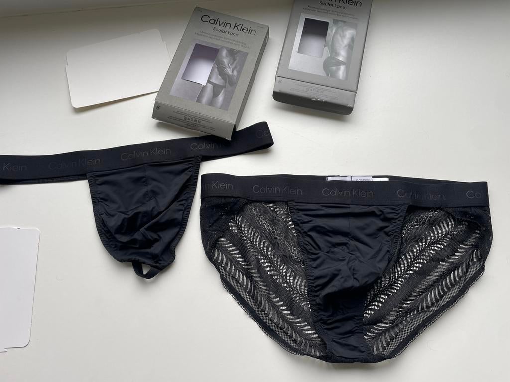 Set CK Sculpt Lace Thong + Sport Brief, Kleding | Heren, Ondergoed, Verzenden, Zwart, Calvin Klein, Slip