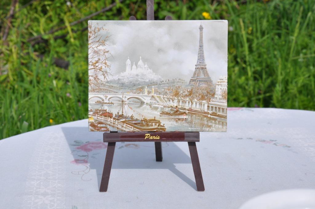 petit chevalet avec vue de paris sur carton, Maison & Meubles, Enlèvement ou Envoi, Utilisé