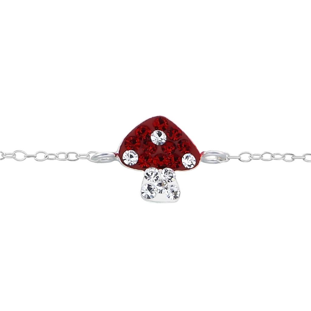 Bracelet enfant en argent champignon avec cristaux, Enlèvement ou Envoi, Neuf, Argent, Bracelet