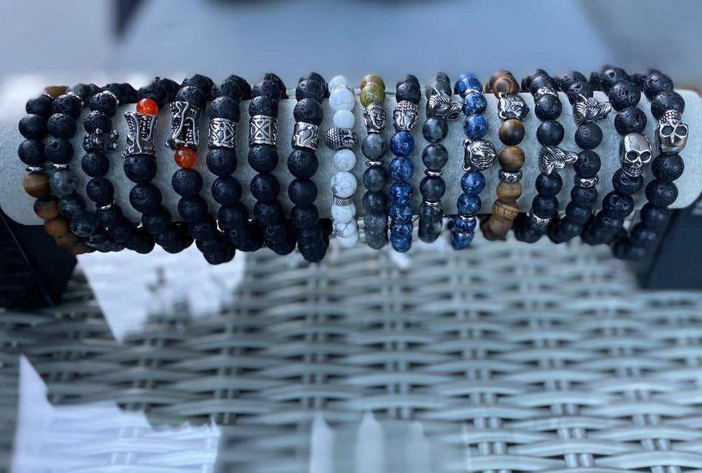 Armbanden uit natuursteen, voor heren (NIEUW), Handtassen en Accessoires, Armbanden, Ophalen of Verzenden, Nieuw, Staal