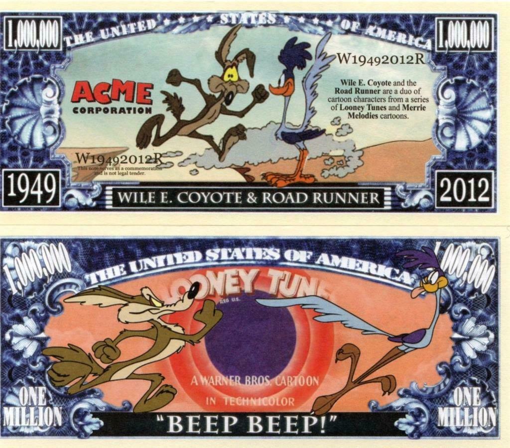 USA 1 million $ bankbiljet Wile E Coyote & Road Runner - UNC, Postzegels en Munten, Bankbiljetten | Amerika, Los biljet, Noord-Amerika