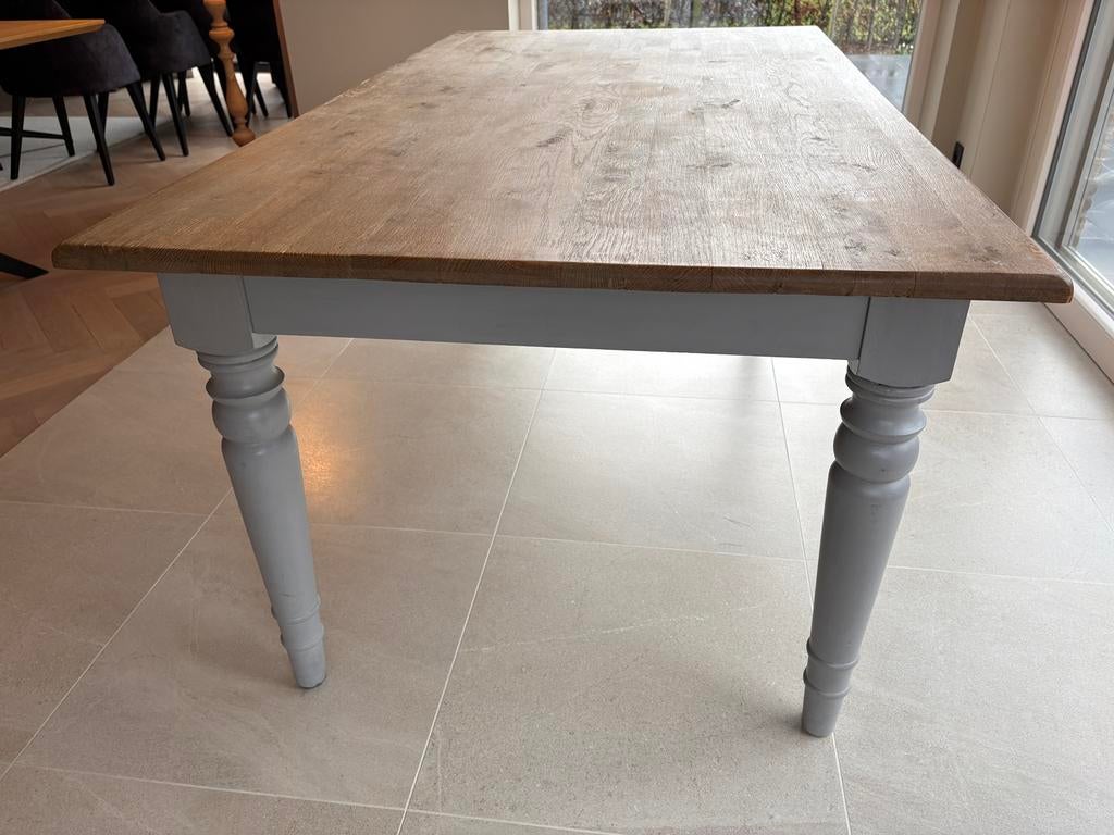 Massief eiken eettafel landelijke stijl, Ophalen, Gebruikt, 100 tot 150 cm, Eikenhout