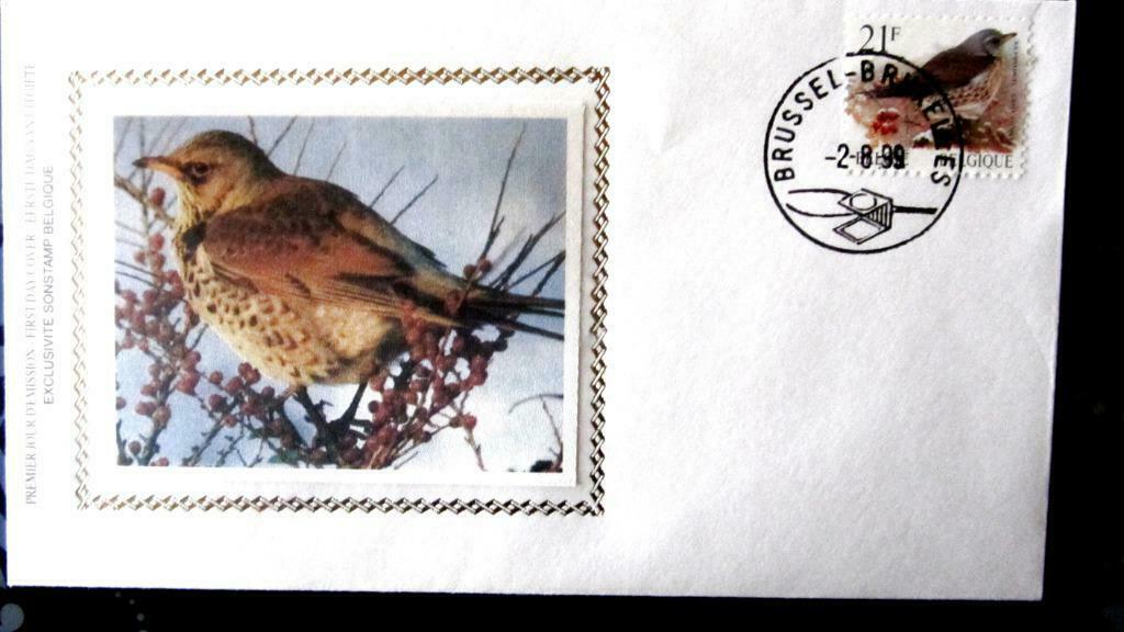 FIRST DAY COVER OP ZIJDE- VOGELS VAN BUZIN- DE KRAMSVOGEL, Enlèvement ou Envoi, Affranchi, Animal et Nature