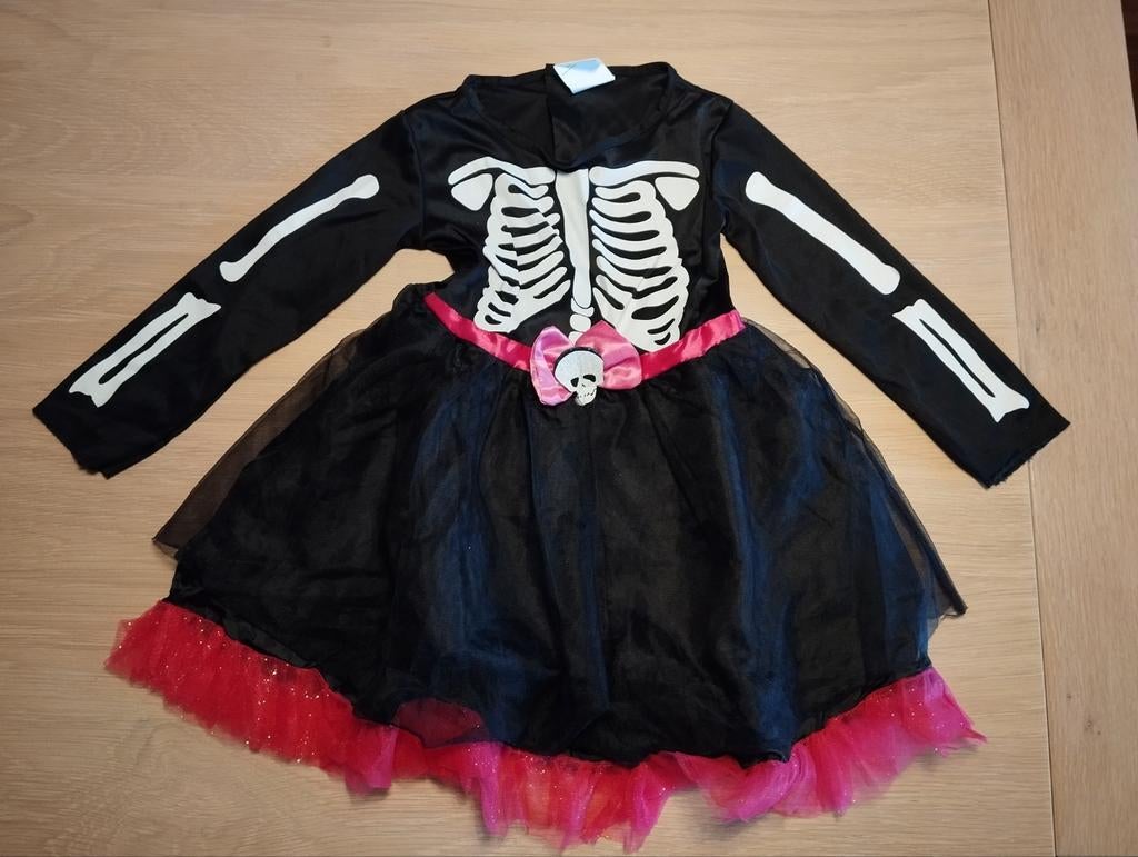 Halloween kostuum skeletkleedje maat 98, Ophalen, Zo goed als nieuw