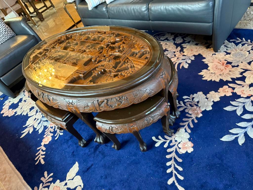 Chinese salon tafel met 6 stoeltjes, Ophalen