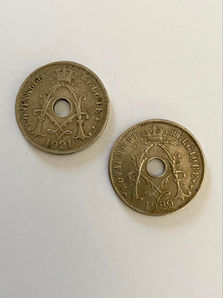 2 pièces de 25 centimes - Belgique - 1921 & 1929, Enlèvement ou Envoi