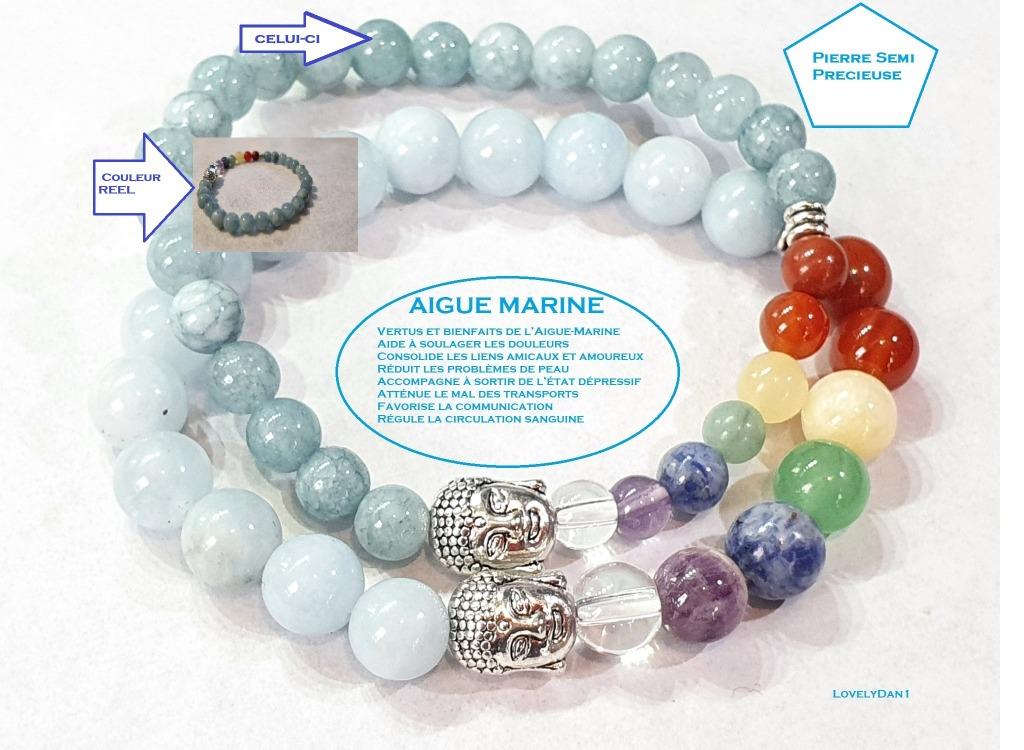 Bracelet Bouddhiste Pierre naturelle Chakras et Aigue M, Envoi, Neuf