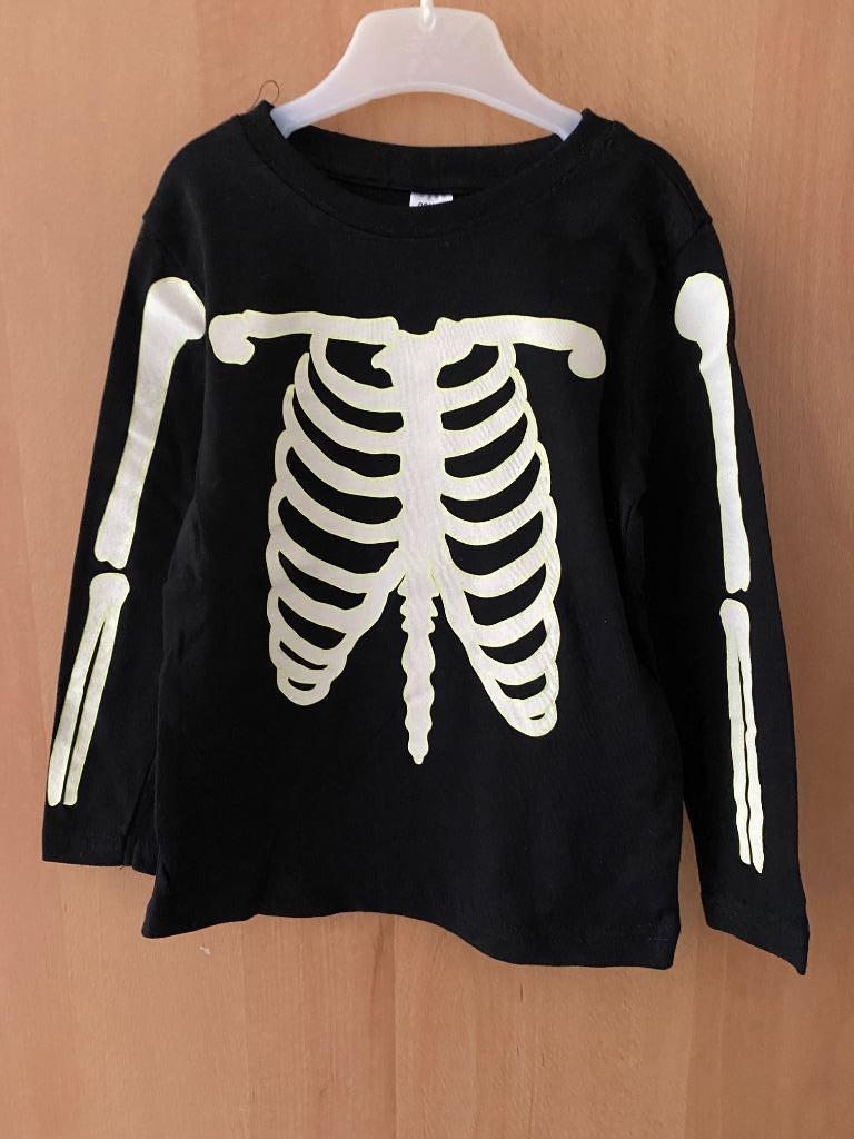 T-shirt HALLOWEEN squelette noir à manches longues 98/104, Enlèvement ou Envoi, Comme neuf, Garçon ou Fille, Chemise ou À manches longues