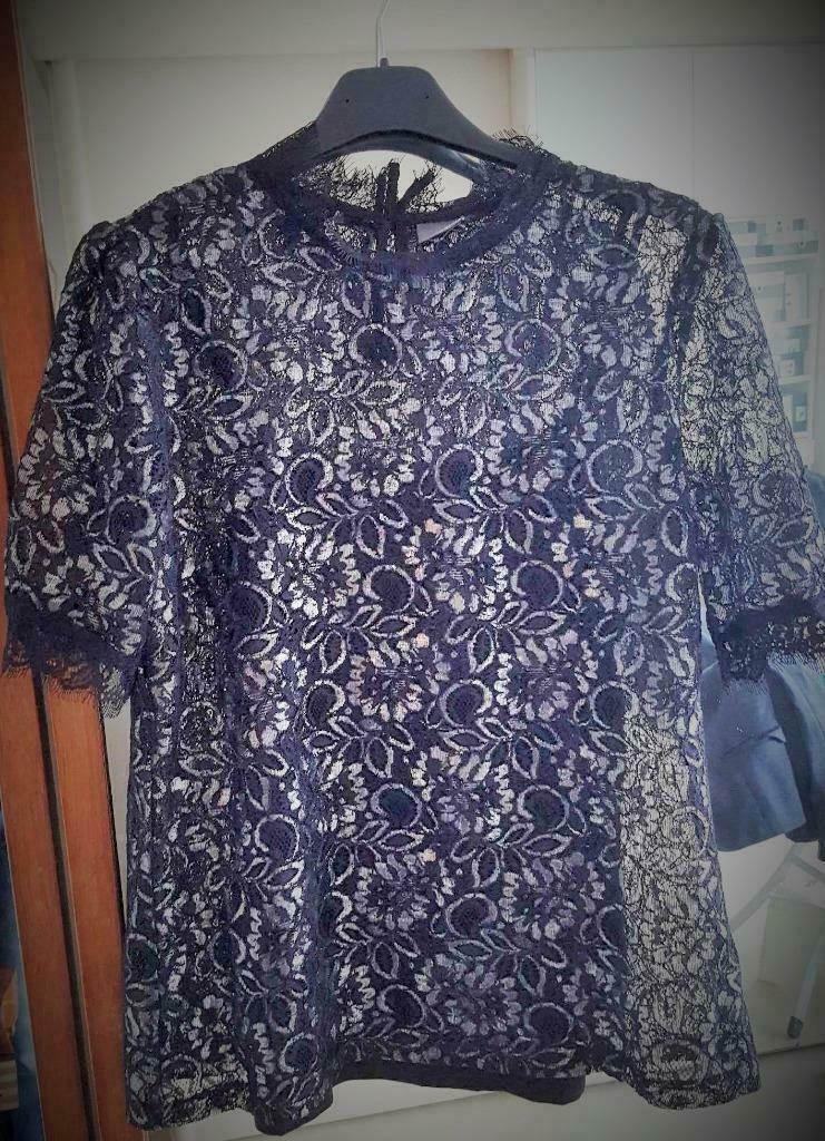 chemisier  manche court dentelle noire et argenté + top, Jessica, Enlèvement ou Envoi, Noir, Taille 42/44 (L)