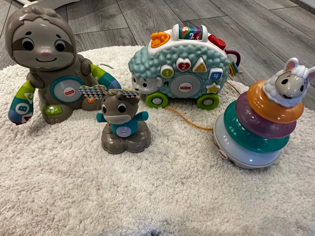Linkimals-Fisher Price: lama, rendier, luiaard en egel, Ophalen, Zo goed als nieuw, Duw- of Trekspeelgoed, Met licht