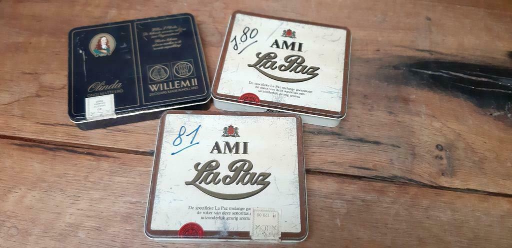 3 oude sigarendoosjes, Verzamelen, Ophalen of Verzenden, Gebruikt, Tabaksdoos of Verpakking