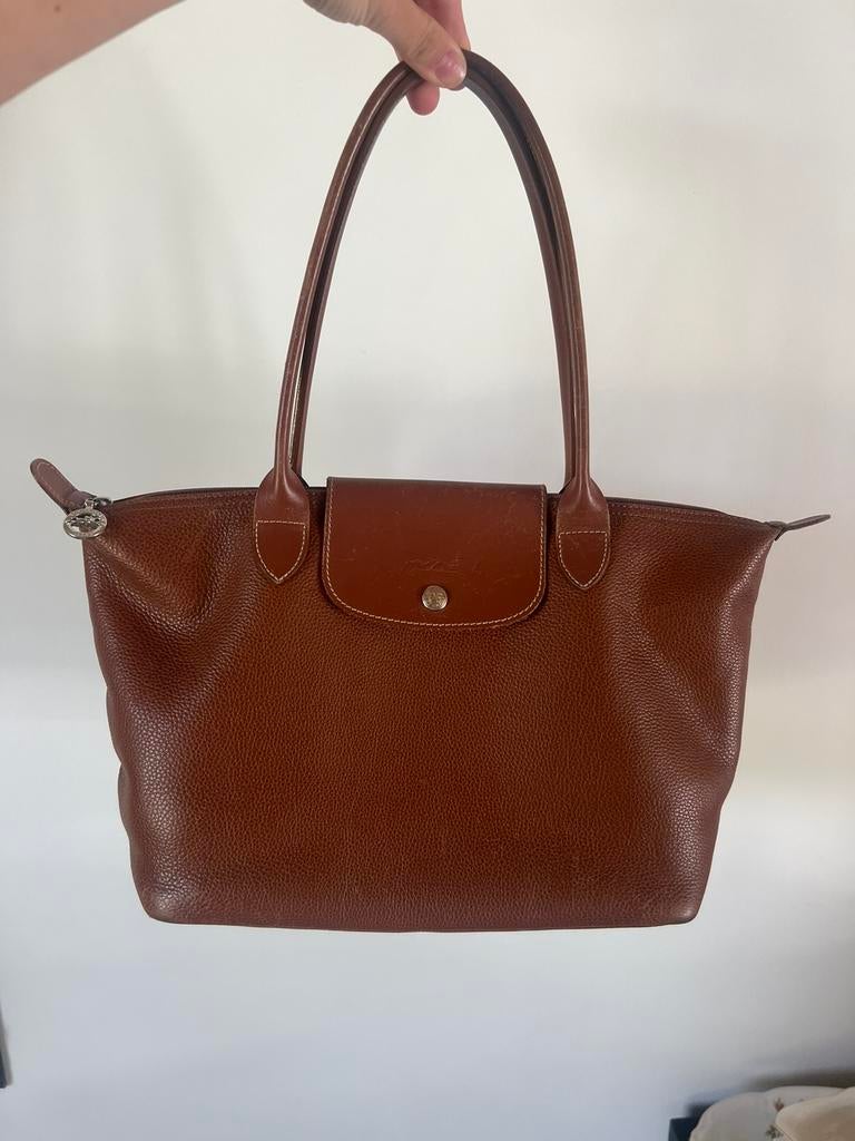Longchamp lederen handtas Le Pliage - nieuwprijs 480€, Ophalen, Zo goed als nieuw, Handtas