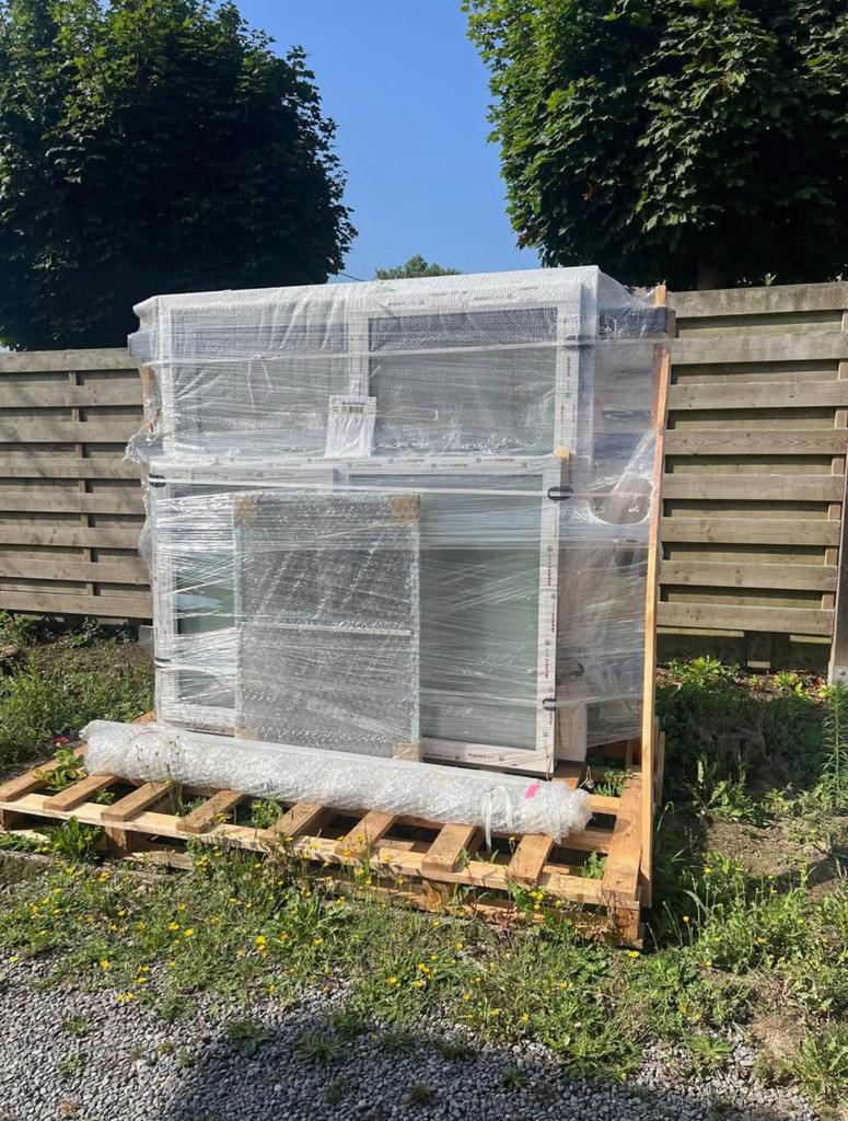 Aluplast schuifdeur en raam met vliegendeur, Ophalen, Kunststof, Nieuw, Inclusief glas