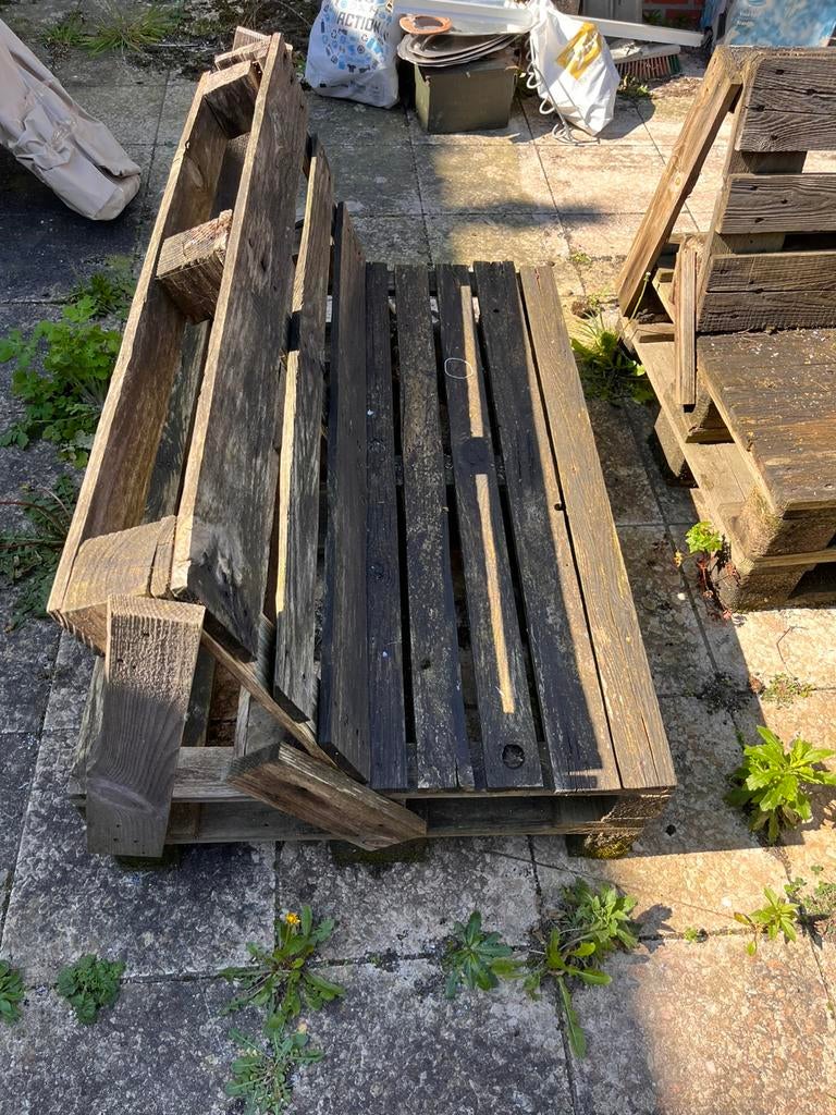 Brandhout 6 banken en 3 tafels gratis, Tuin en Terras, Ophalen
