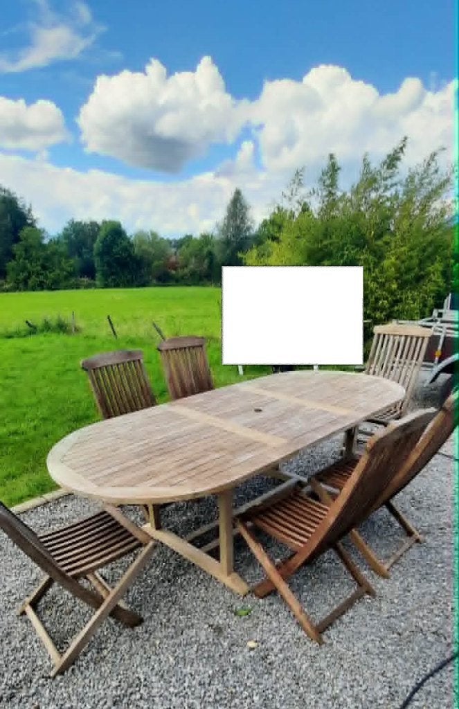ensemble jardin teck qualité++  table 240cm 6 chaises, Jardin & Terrasse, Enlèvement, Utilisé, Chaise, Sets de jardin