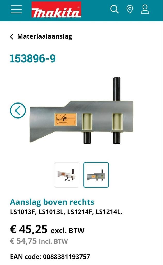 Makita 153896-9 aanslag boven rechts, Enlèvement