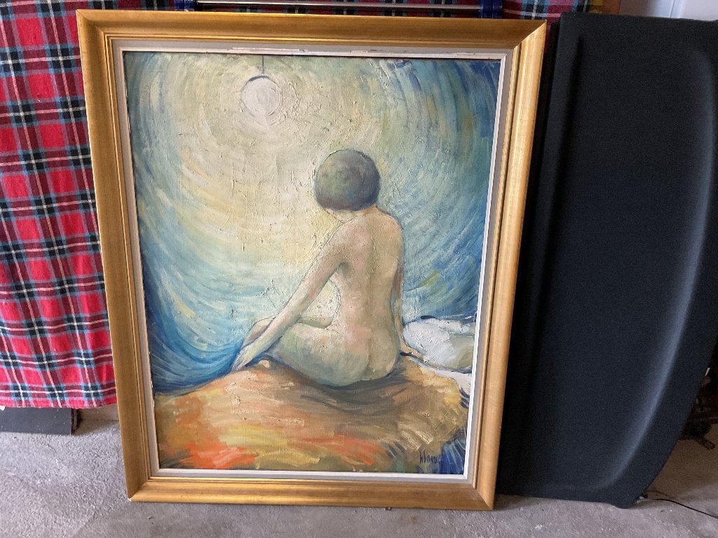 Zeer oud schilderij getekend, Antiek en Kunst, Ophalen, Doek, Portret of Personen, Olieverf