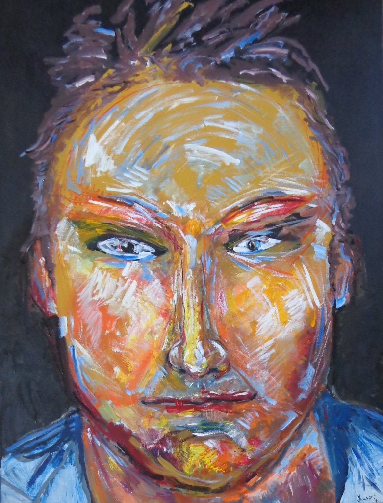 FRANCOIS / KLEURRIJK HOOFD / OLIEVERF / 140x100cm / CHASSIS, Ophalen, Gesigneerd, Olieverf, Overige materialen