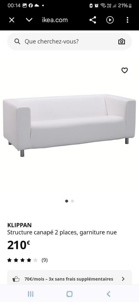 Canapé IKEA KLIPPAN 2 places – Blanc, Maison & Meubles, Enlèvement