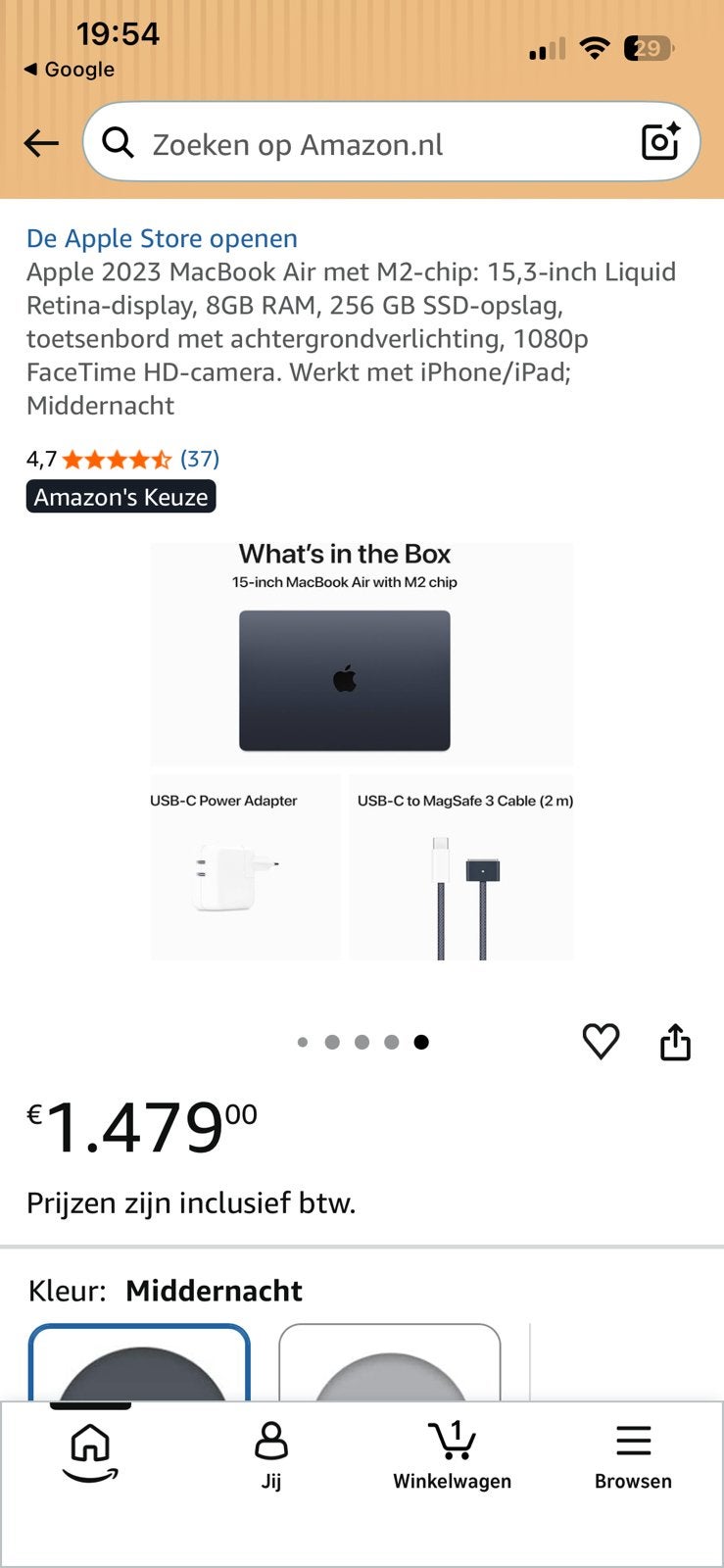 MacBook Air 15 pouces M2 en parfait état,garantie de 23 mois, 256 GB, 8 GB, Comme neuf, Enlèvement